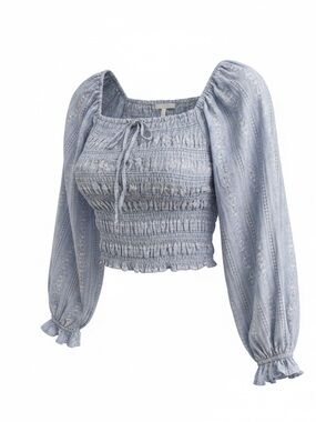 American Eagle Smocked Peasant Crop Top in Light Blue - Women’s Small